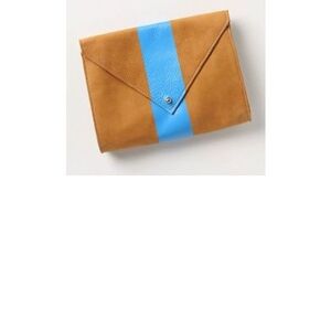 CLARE V. tan and Blue Envelope Clutch